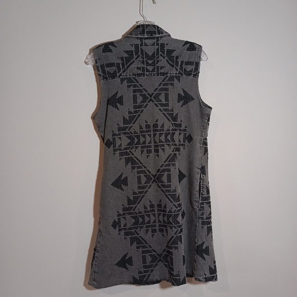 Free People Geometric Longline Denim Vest in Black Combo Oversize XS New NWT - Picture 4 of 9
